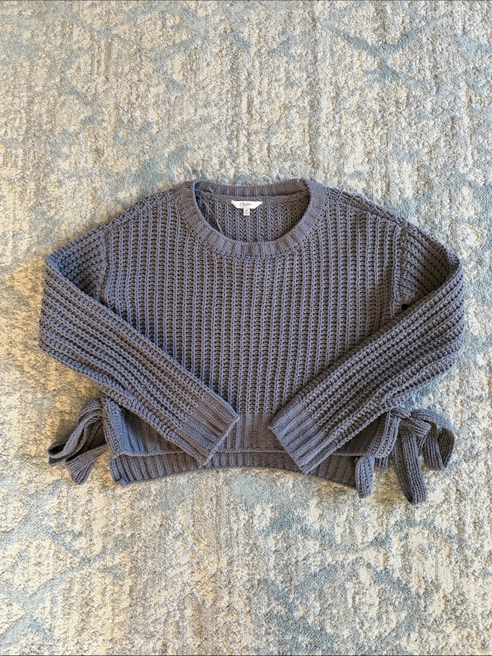 Candie's Gray Knit Tie-Hem Crewneck Sweater - Size XS